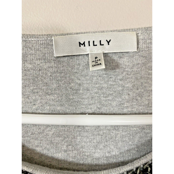 Milly Gray Short Sleeve Knit Top‎ Embellished Black Blue Beads Size P(0-2) - Picture 7 of 10